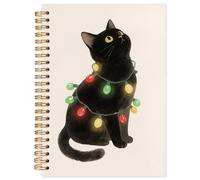 NATSUNO Christmas Black Cat Spiral Notebook Journal 5.5x8.3in, Cat Mom Lady Lovers Gifts Journal for Women, Black Kitten Christmas Notebooks for Note Taking, Hardcover Notebook