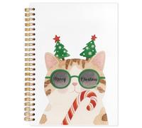 NATSUNO Christmas Cat Spiral Notebook Journal 5.5x8.3in, Cat Mom Lady Lovers Gifts, Cute Christmas Tree Holiday Journal for Women, Candy Cane Xmas Notebooks for Note Taking, Hardcover Notebook