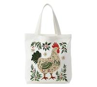 NATSUNO Christmas Chicken Canvas Tote Bag, Chicken Lovers Mom Lady Gifts, Farmhouse Floral Christmas Rooster Canvas Tote Bag for Women, Xmas Farm Animal Reusable Grocery Bags Shopping Bags