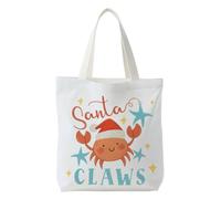 NATSUNO Coastal Christmas Santa Crab Canvas Tote Bag, Christmas Beach Canvas Tote Bag for Women, Xmas Nautical Ocean Reusable Grocery Bags Shopping Bags