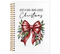NATSUNO Coquette Red Christmas Holly Bow Spiral Notebook Journal 5.5x8.3in, Girly Xmas Holiday Journal for Women, Just a Girl Who Lovers Christmas Notebooks for Note Taking, Hardcover Notebook