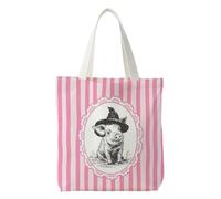 NATSUNO Halloween Witchy Pig Canvas Tote Bag, Pig Lover Gifts, Witch Gifts for Women, Pink Striped Spooky Season Canvas Tote Bag for Women, Reusable Grocery Bags Shopping Bags