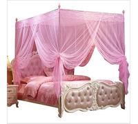 Nattey 4 Corners Post Pink Canopy Bed Curtain Full Bed for Girls & Adults - 4 Opening Mosquito Net - Princess Bedroom Decoration