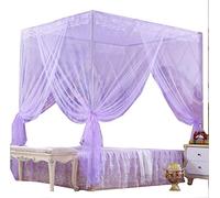 Nattey 4 Corners Princess Bed Curtain Canopy Canopies for Girls Boys Adults Bed Gift (Queen, Purple)