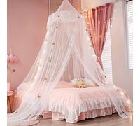 Nattey Bed Canopy with Lights for Girls,Gold Star Princess Crib Canopy Curtains,Extra Large Dome Mosquito Net Reading Nook Canopy for Kids Boys Twin Full Queen Size Bed,Fire Retardant Fabric