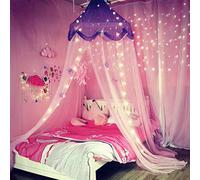 Nattey Bed Canopy with Lights - Twin to King Size Bedroom Decor for Girls (Purple and Pink)