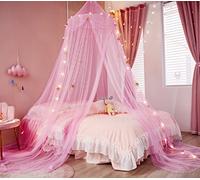 Nattey Princess Bed Canopy Curtain Mosquito Net with Gold Star for Girls Kids Bedroom Decoration Fit for Twin Single Full Queen Size(Pink)