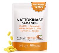 Nattokinase 10,000 FU Per Serving,High-Strength 120 Nattokinase Capsules from Fermented Natto Soybeans with CoQ10, Turmeric, Aged Garlic & Pine Bark Extract 120 Capsules