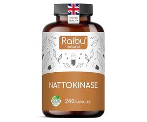 Nattokinase 2,000 FU per Capsule - High-Strength 240 Nattokinase Capsules from Fermented Natto Soybeans - 8 Months Supply - Non-GMO, Natural & Vegan- Laboratory Tested - Raibu