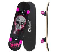 Nattork 31 Inch Complete Skateboard with PU Wheels, Wood 9 Layer Canadian Maple Trick Board for Boys Girls Youth Teens Gift for Beginners Pink Skull