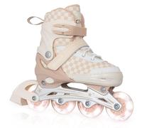 Nattork Adjustable Inline Skates for Kids Teens, Illuminating Wheels Blades Roller Skates with Checkerboard Design for Boys Girls Khaki Size 5 6 7 8
