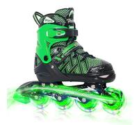 Nattork Adjustable Inline Skates for Little Kids Boys with Light up Wheels - Green Child Blade Roller Skating for Beginners Size 1 2 3 4 Ages 7 8 9 10