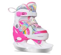 Nattork Girls Ice Skates for Kids 4 Size Adjustable Rainbow Ice Skate with Fleece Lining for Outdoor & Rink (Pink, M)