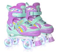 Nattork Girls Rainbow Unicorn Roller Skates for Big Kids ages6-12 7 8 9 10, 4 Size Adjustable Quad Skates with All Light Up Wheels - Best Birthday Gift for Outdoor Sports - Teal