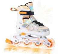 Nattork Kids Adjustable Inline Skates - Snowflake Blades Roller Skates for Girls Boys, Safe & Comfortable for Children Beginners Glossy Orange Size 1 2 3 4