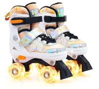 Nattork Kids Adjustable Roller Skates - Snowflake Pattern Quad Skates for Girls Boys Safe & Comfortable Skates for Children Beginners Orange Gloss Size 10C 11C 12C 13C