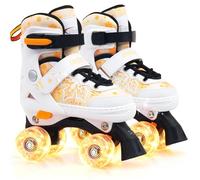 Nattork Kids Adjustable Roller Skates - Snowflake Pattern Quad Skates for Girls Boys Safe & Comfortable Skates for Children Beginners Orange Size 1 2 3 4