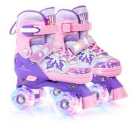Nattork Kids Adjustable Roller Skates - Snowflake Pattern Quad Skates for Girls Boys Safe & Comfortable Skates for Children Beginners Purple Size 10C 11C 12C 13C