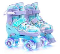 Nattork Kids Adjustable Roller Skates - Snowflake Pattern Quad Skates for Girls Boys Safe & Comfortable Skates for Children Beginners Blue Size 7C 8C 9C