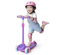 Nattork Kids Kick Scooter, LED Lighted Wheels and 3 Adjustable Height Handlebars, Lean-to-Steer & Wide Anti-Slip Deck, Child Safety Certified, Boys & Girls Ages 3+ Supports Up to 110 lbs