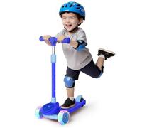 Nattork Kids Kick Scooter, LED Lighted Wheels and 3 Adjustable Height Handlebars, Lean-to-Steer & Wide Anti-Slip Deck, Child Safety Certified, Boys & Girls Ages 3+ Supports Up to 110 lbs