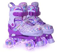 Nattork Kids Roller Skates for Girls Boys Kids, 4 Sizes Adjustable Fluorescent Quad Skates with Light up Wheels - Cool Birthday Gift for Indoor Outdoor Sports