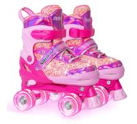 Nattork Kids Roller Skates for Girls Boys Kids, 4 Sizes Adjustable Fluorescent Quad Skates with Light up Wheels - Cool Birthday Gift for Indoor Outdoor Sports