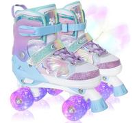 Nattork Kids Roller Skates for Girls Boys Kids, 4 Sizes Adjustable Quad Skates Butterfly and Flower with All Light up Wheels - Birthday Gift for Indoor Outdoor Sports