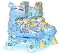 Nattork Kids Roller Skates for Girls Kids, 4 Sizes Adjustable Fluorescent Quad Skates with Light up Wheels & Safety Protection - Cool Birthday Gift for Indoor Outdoor Sports