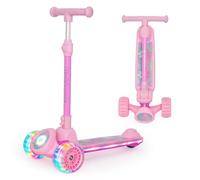 Nattork Kids Scooter with Light Up Wheels, Deck and Headlight, Wide Anti-Slip Deck and T-bar Handle with Rear Foot Brake, Adjustable Height 3 Wheel Scooter for Kids Ages 3+ and up to 220Lbs- Rose Red