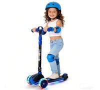 Nattork Light-Up 3-Wheels Scooter for Kids & Toddlers Ages 3-12 with 4 Adjustable Height for Boys & Girls,220LB Weight Capacity for Children3-5, 5-8, 6-12 Blue
