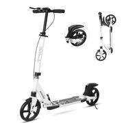 Nattork Scooter for Adults and Teenagers - Height-Adjustable Folding Scooter with Large, Sturdy Wheels for a Smooth Ride, Lightweight, Commuter Scooter with Handbrake and Suspension - White