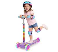 Nattork Space 3-Wheel Toddler Scooter for Girls - Adjustable Height Kick Scooter with Light-Up Wheels, Anti-Slip Deck, Lean-to-Steer Design for Kids Ages 2-8