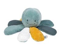 Nattou 8-Activity Plush Octopus, Soft Toy, Stuffed Animal, Cuddly Companion, Cotton/Polyester, Machine Washable, PETA-Approved Vegan, 0+ years, 25 cm, (Lapidou Collection) Green and Yellow
