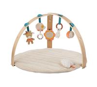 Nattou Baby Activity Gym with Wooden Arch - Zoe Hedgehog & Mila Cow, Soft Playmat with Hanging Toys, Cotton, Polyester and Wood, 80cm, Beige