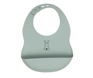 Nattou Feeding Bib with 180 ml Food Catcher/Drip Tray, Baby-Led Weaning, Adjustable Size, Waterproof, Super Soft Flexible BPA Free Silicone, Dishwasher Safe, 26 x 20 cm, Bunny Rabbit, Dusty Green