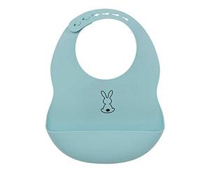 Nattou Feeding Bib with 180 ml Food Catcher/Drip Tray, Baby-Led Weaning, Adjustable Size, Waterproof, Super Soft Flexible BPA Free Silicone, Dishwasher Safe, 26 x 20 cm, Bunny Rabbit, Light Blue
