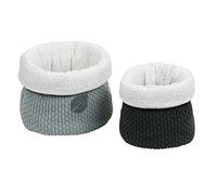 Nattou Knitted Storage Baskets, Set of 2, Ø 20 cm + Ø 15 cm, Luna and Axel, Green / White