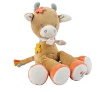 Nattou Mini Soft Toy Made of Cotton and Velour, Cuddly Toy Cow Mila for Newborns and Premature Babies, Integrated Rattle, Approx. 20 cm, Mila, Zoë and Lana, Beige