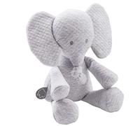 Nattou Plush Soft Toy, Stuffed Animal, Cuddly Companion, Promotes Motor Skills, Machine Washable, Extra Soft Cotton/Polyester, PETA-Approved Vegan, Jacquard, Tembo Elephant, Light Grey, 30 cm