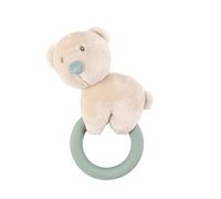 Nattou Polyester Soft Toy Rattle with Silicone Teething Ring Jules Bear 6 Inch Romeo, Jules and Sally Beige