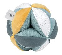 Nattou soft plush activity ball with 4 features in green and yellow