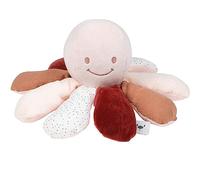 Nattou Pram Toy 8-Activity Plush Octopus, Soft Toy, Cuddly Companion, Cotton/Polyester, Machine Washable, PETA-Approved Vegan, 0+ years, 25 cm, Pink and Rust
