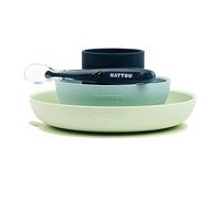 Nattou Silicone Baby Feeding/Weaning Dinner Set, Baby Led Weaning Plates, 4 pcs, Green and Blue Color