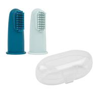 Nattou Silicone Baby Toothbrush, 2x Finger Toothbrush for Babies and Toddlers, 1x protective cover, BPA-free, Silicone, Blue