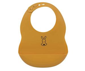 Nattou Silicone Bib with Crumb Tray, Rabbit, Adjustable, BPA-Free, Approx. 20 x 27 cm, Silicone, Ochre