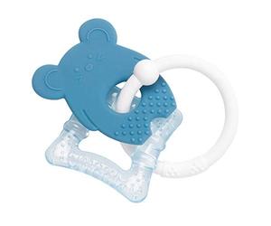 Nattou Silicone Teether + Hanging Animal, 2-in-1 Cooling Water-Filled Element Teether, Refrigeratable, Ergonomic Design, BPA Free, PETA-Approved Vegan, 10 cm, Blue Mouse