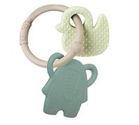 Nattou Teething Ring of Silicone, Elephant and Duck, BPA-Free, 8 x 10 x 4 cm, Silicone, Beige/Green