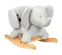 Nattou Wooden Rocker - Elephant Tembo in Grey with padded seat, safety belt, side supports, jacquard fabric, small handles, easy soap-water cleaning, for ages 10-36 months, stylish and safe play