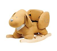 Nattou Wooden Rocker, Fully Padded Seat, Side Supports, Safety Belt, Handles For Small Hands, PETA-Approved Vegan, Soap-Water Cleaning, Jaquard Material, 10-36 Months, Dog Charlie, Caramel